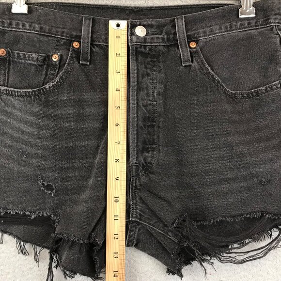 Vintage LEVIS Black Distressed Cutoff Denim Shorts 31 - Picture 7 of 14